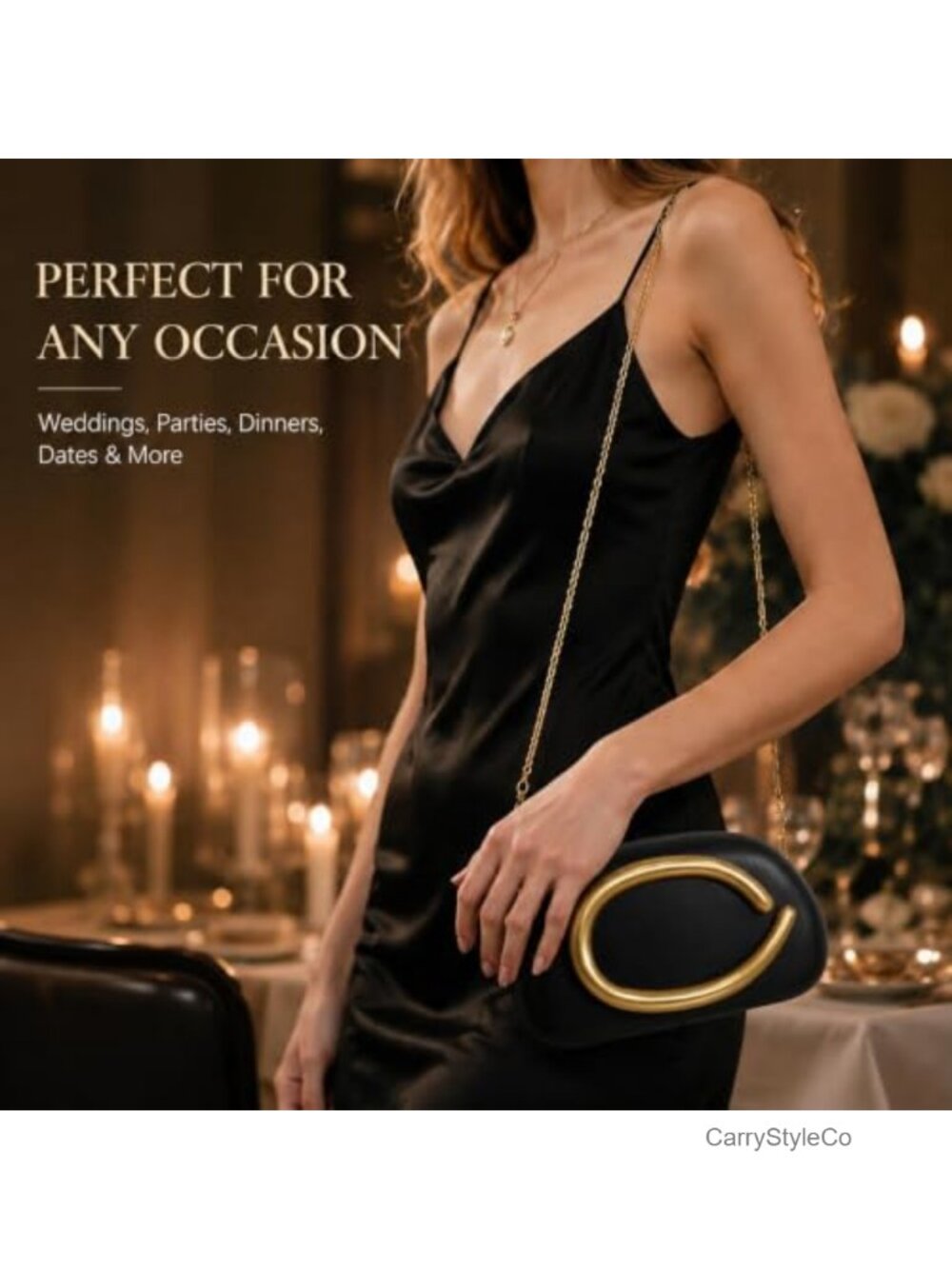 Evening Clutch Bag Detachable Chain Crossbody Formal Wedding Purse - Picture 6 of 6